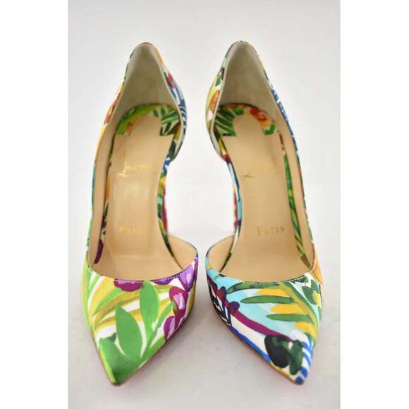Christian Louboutin Iriza 100 Crepe Satin Fleuri Floral Pointed Toe Heel Pump 35 - Picture 5 of 12